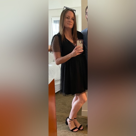 Lulu’s Radiating Chic Black Mesh Swiss Dot Short Sleeve Mini Dress - Picture 4 of 5